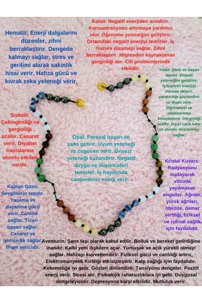 GÜMÜŞTEL EL SANATLARI Doğal Taş Tasarım Kolye Hematit Sodalit Opal Kaplan Gözü Aventurin Kristal Kuvars Yıldız Kalsit ürün görseli 1