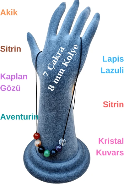 GÜMÜŞTEL EL SANATLARI Sertifikalı Doğal 7 Çakra Tasarım Kolye Doğal Taş 8 Mm ürün görseli 1