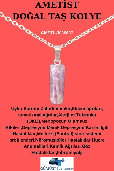 GÜMÜŞTEL EL SANATLARI Sertifikalı Ametist Doğal Taş Kolye Özel Kesim ürün görseli 1