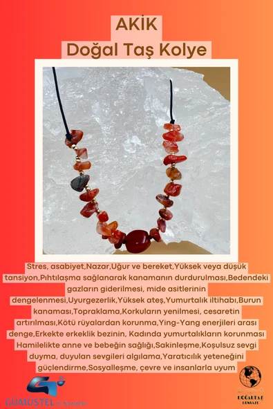 GÜMÜŞTEL EL SANATLARI Sertifikalı Akik Doğal Taş Tasarım Kolye ürün görseli 1