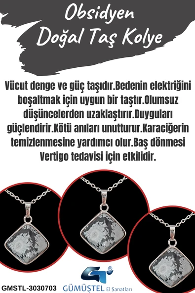 GÜMÜŞTEL EL SANATLARI Sertifikalı Obsidyen Doğal Taş Kolye Piramit Özel Kesim Aaa Kalite ürün görseli 1