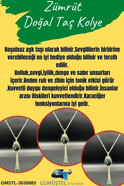 GÜMÜŞTEL EL SANATLARI Sertifikalı Zümrüt Doğal Taş Tasarım Kolye El Yapımı Örgü Model Aaa Kalite ürün görseli 1