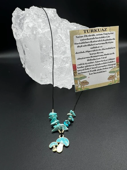 GÜMÜŞTEL EL SANATLARI Sertifikalı Turkuaz Doğal Taş Tasarım Kolye Mantar Obje Detaylı AAA Kalite ürün görseli 1