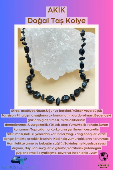 GÜMÜŞTEL EL SANATLARI Sertifikalı Akik Doğal Taş Tasarım Kolye ürün görseli 1
