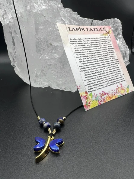 GÜMÜŞTEL EL SANATLARI Sertifikalı Lapis Lazuli & Sedef Doğal Taş Tasarım Kolye Yusufcuk Detaylı AAA Kalite ürün görseli 1