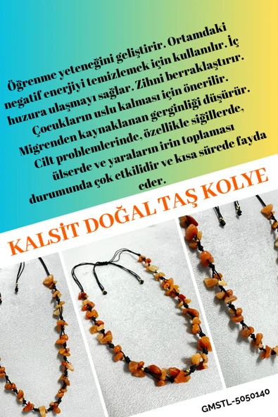 GÜMÜŞTEL EL SANATLARI Sertifikalı Kalsit Doğal Taş Tasarım Kolye ürün görseli 1