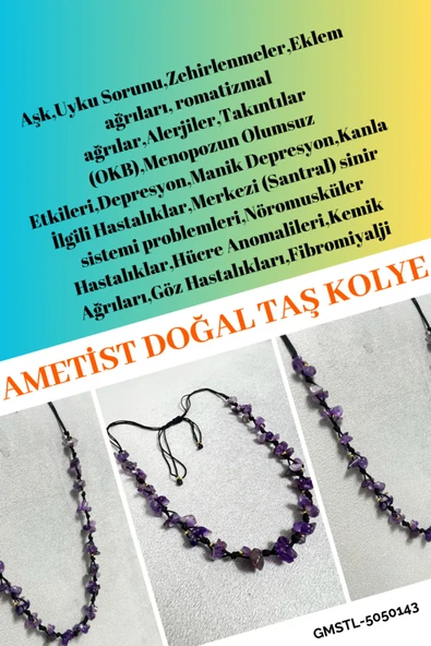 GÜMÜŞTEL EL SANATLARI Sertifikalı Ametist Doğal Taş Tasarım Kolye ürün görseli 1