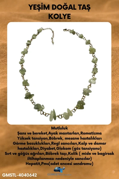 GÜMÜŞTEL EL SANATLARI Sertifikalı Yeşim Doğal Taş Özel Tasarım Kolye Aaa Kalite ürün görseli 1