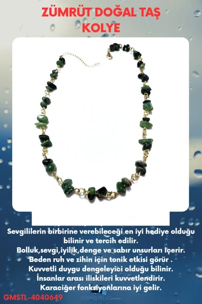 GÜMÜŞTEL EL SANATLARI Sertifikalı Zümrüt Doğal Taş Özel Tasarım Kolye ürün görseli 1