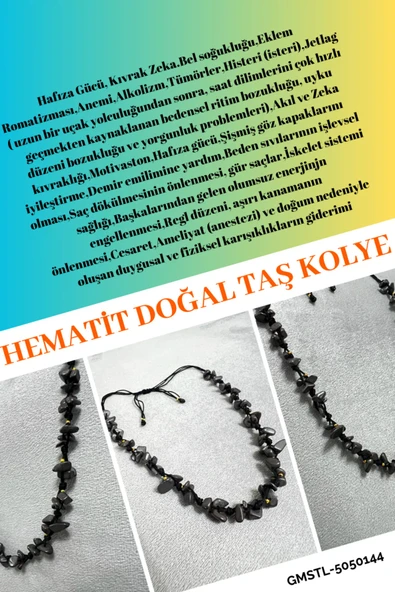GÜMÜŞTEL EL SANATLARI Sertifikalı Hematit Doğal Taş Tasarım Kolye ürün görseli 1