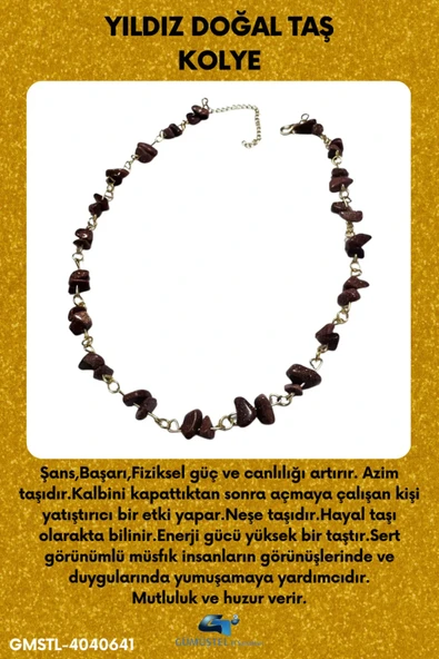 GÜMÜŞTEL EL SANATLARI Sertifikalı Yıldız Doğal Taş Özel Tasarım Kolye Kahverengi ürün görseli 1