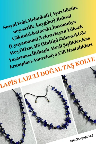 GÜMÜŞTEL EL SANATLARI Sertifikalı Lapis Lazuli Doğal Taş Tasarım Kolye ürün görseli 1