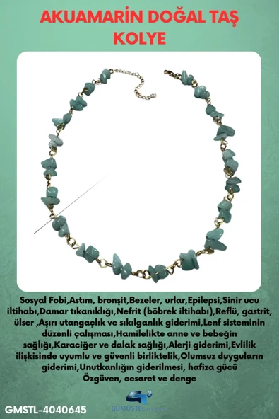 GÜMÜŞTEL EL SANATLARI Sertifikalı Akuamarin Doğal Taş Özel Tasarım Kolye ürün görseli 1