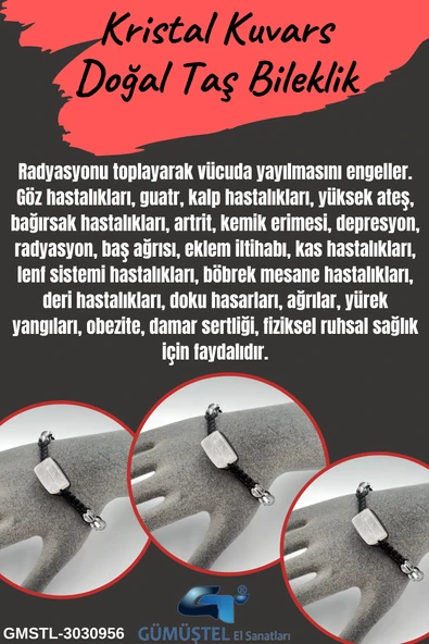 GÜMÜŞTEL EL SANATLARI Sertifikalı Kristal Kuvars Doğal Taş Tasarım Bileklik Aaa Kalite ürün görseli 1