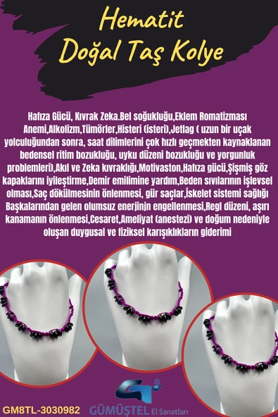 GÜMÜŞTEL EL SANATLARI Sertifikalı Hematit Doğal Taş Tasarım Bileklik Aaa Kalite Hafıza Konsantrasyon Kıvrak Zeka ürün görseli 1
