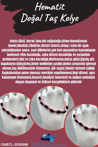 GÜMÜŞTEL EL SANATLARI Sertifikalı Hematit Doğal Taş Tasarım Bileklik Aaa Kalite Hafıza Konsantrasyon Kıvrak Zeka ürün görseli 1