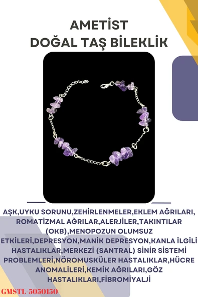 GÜMÜŞTEL EL SANATLARI Sertifikalı Ametist Doğal Taş El Yapımı Tasarım Bileklik ürün görseli 1