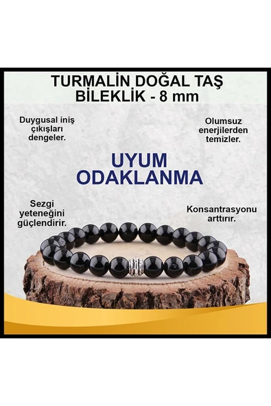 GÜMÜŞTEL EL SANATLARI Sertifikalı Siyah Turmalin Doğal Taş Bileklik 8 Mm ürün görseli 1