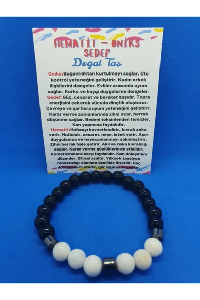 GÜMÜŞTEL EL SANATLARI Sertifikalı Hematit Oniks Sedef Taşı Tasarım Bileklik ürün görseli 1