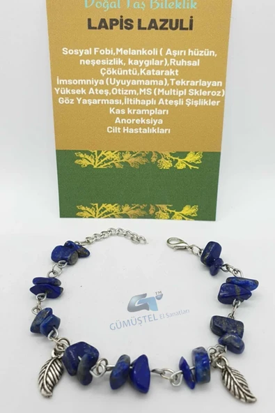 GÜMÜŞTEL EL SANATLARI Sertifikalı Lapis Lazuli Taşı Bileklik Orijinal Doğal Taş Tasarım Bileklik ürün görseli 1