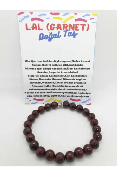 GÜMÜŞTEL EL SANATLARI Sertifikalı Lal (GARNET) Doğal Taş Bileklik 8 Mm Orijinal Doğal Taş ürün görseli 1
