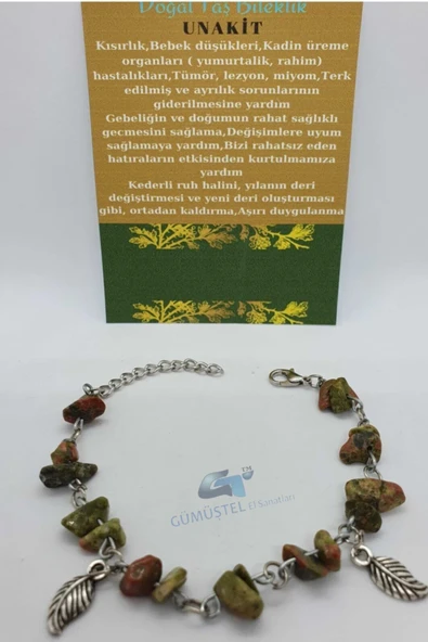GÜMÜŞTEL EL SANATLARI Sertifikalı Unakit Taşı Bileklik Orijinal Doğal Taş Tasarım Bileklik ürün görseli 1