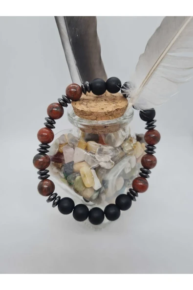 GÜMÜŞTEL EL SANATLARI Sertifikalı Jasper , Hematit , Oniks Doğal Taş Bileklik Tasarım ürün görseli 1