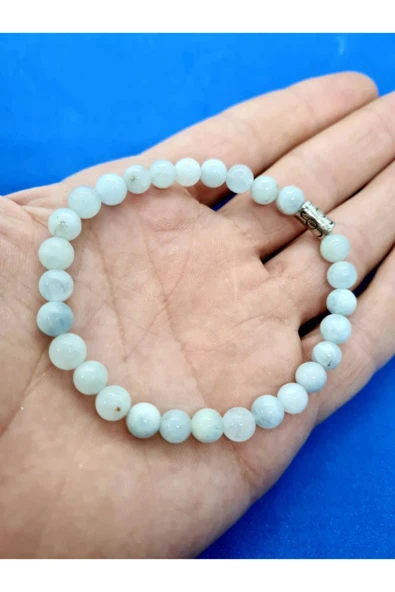 GÜMÜŞTEL EL SANATLARI Sertifikalı Akuamarin Doğal Taş Bileklik 6 Mm ürün görseli 1