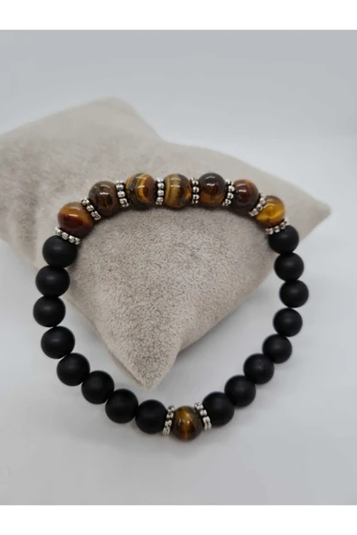 GÜMÜŞTEL EL SANATLARI Sertifikalı Kaplan Gözü Oniks Doğal Taş Bileklik ürün görseli 1