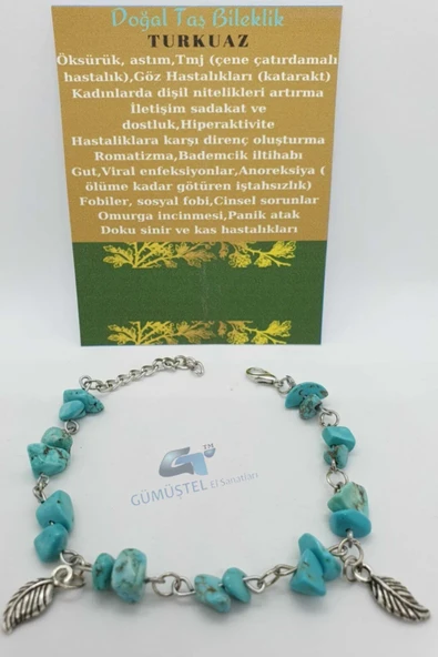 GÜMÜŞTEL EL SANATLARI Sertifikalı Turkuaz Taşı Bileklik Orijinal Doğal Taş Tasarım Bileklik ürün görseli 1