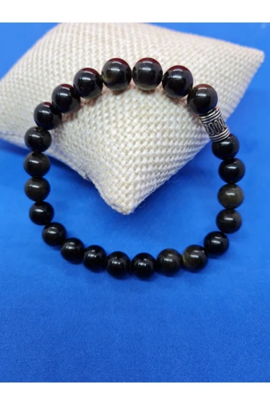GÜMÜŞTEL EL SANATLARI Sertifikalı Doğal Taş Obsidyen Taşı Bileklik ürün görseli 1