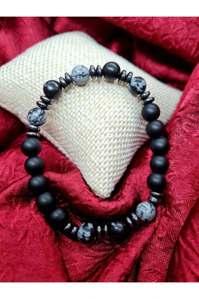 GÜMÜŞTEL EL SANATLARI Sertifikalı Obsidyen Hematit Oniks Doğal Taş Bileklik ürün görseli 1