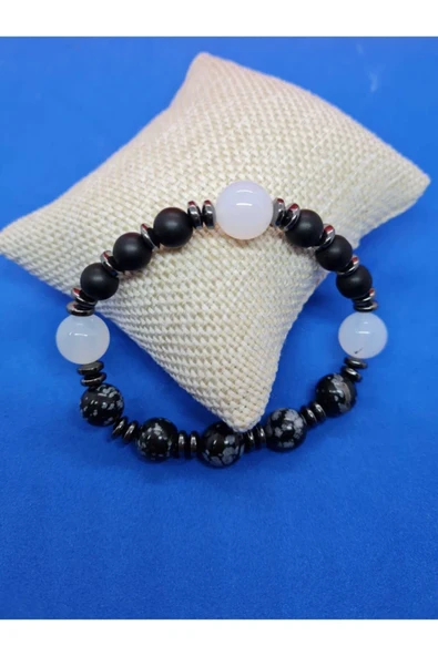 GÜMÜŞTEL EL SANATLARI Sertifikalı Doğal Taş Obsidyen & Opal & Hematit & Oniks Taşı Bileklik ürün görseli 1