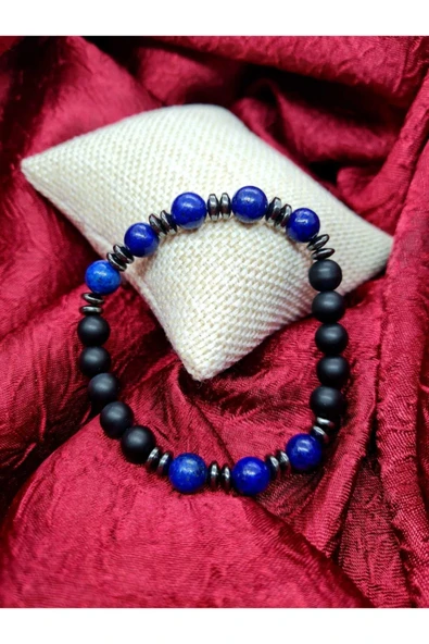 GÜMÜŞTEL EL SANATLARI Sertifikalı Lapis Lazuli & Hematit & Oniks Doğal Taş Bileklik ürün görseli 1