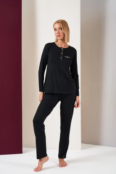 Pjs 26037 Kadın Gorgeous Patlı Biyeli Uzun Kol Pijama Takım ürün görseli 1