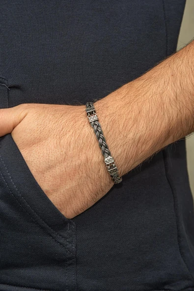 Örgü Hasır Model 925 Gümüş Bileklik Künye - Resim 5