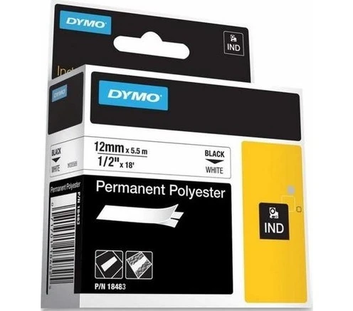 Dymo 18483 Rhinopro Polyester Şerit (12Mmx5,5Mt) Beyaz-Siyah ürün görseli 1