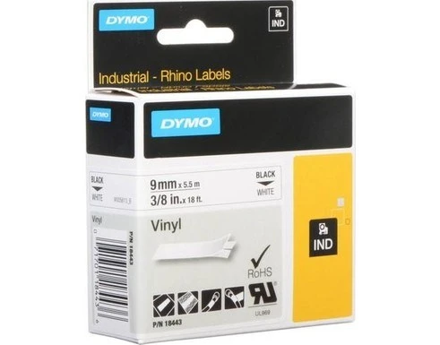 Dymo RhinoPro Renkli Vinil Şerit 9mmx5.5m BeyazSiyah 18443 ürün görseli 1