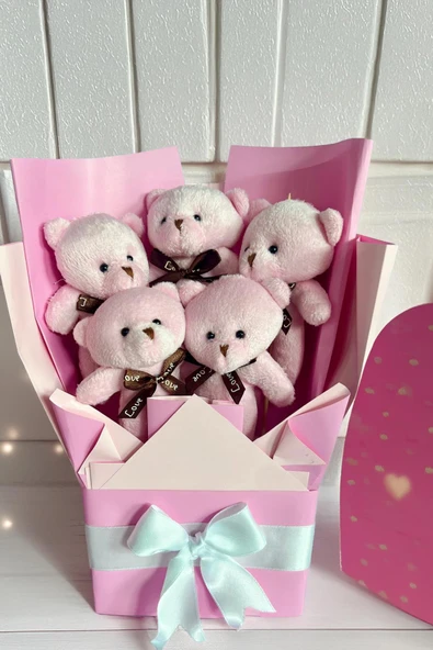Sole Sevgiliye Özel Pembe Konsept Romantik Peluş Ayıcık Buketi ürün görseli 1