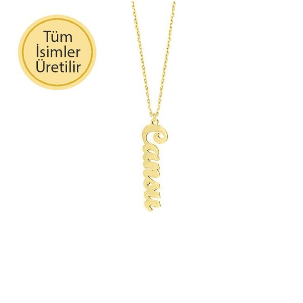 14k Altın El Yazı Dikey İsim Kolye ürün görseli 1