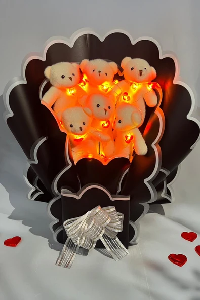 Sevgiliye Özel Kalp Led Işıklı Romantik Peluş Ayıcık Buketi ürün görseli 1