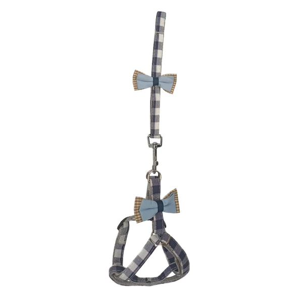 Köpek Göğüs Tasma Seti Ekose Desenli Papyonlu 1.5 cm*35-48 cm Mavi ürün görseli 1