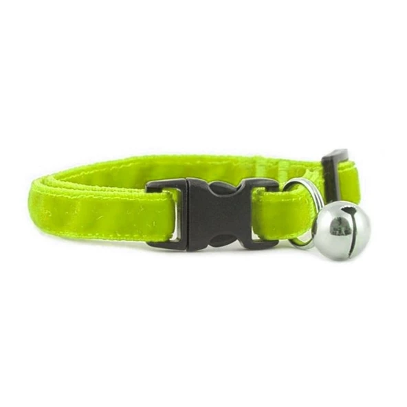 Markapet Kedi Boyun Tasması Kadife Dokulu Çanlı 1*30 cm Neon Sarı ürün görseli 1