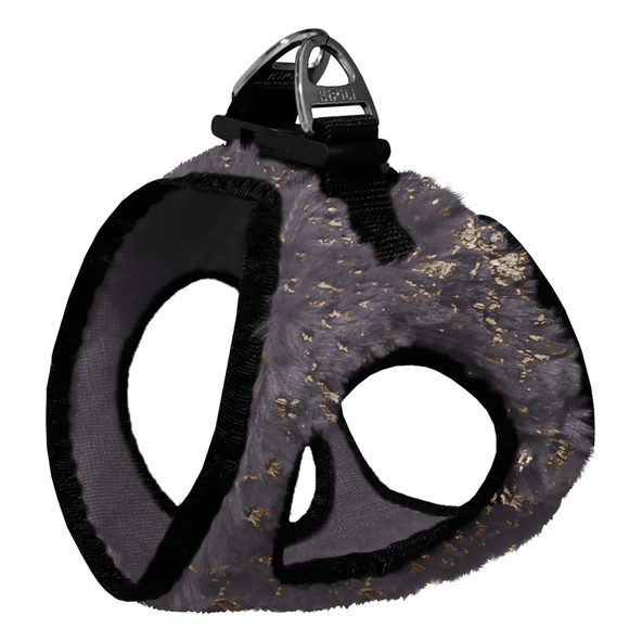 Üç Kilitli Simli Peluş Kedi Köpek Göğüs Tasması 20-24 cm XXX-Small Gri ürün görseli 1