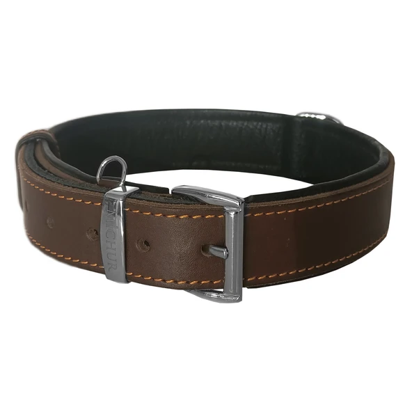 Markapet Lüks Deri Köpek Boyun Tasması 2,5x30-38 cm Siyah Kahve Medium ürün görseli 1