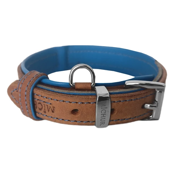 Markapet Lüks Deri Köpek Boyun Tasması 2x25-32 cm Mavi Kahverengi ürün görseli 1