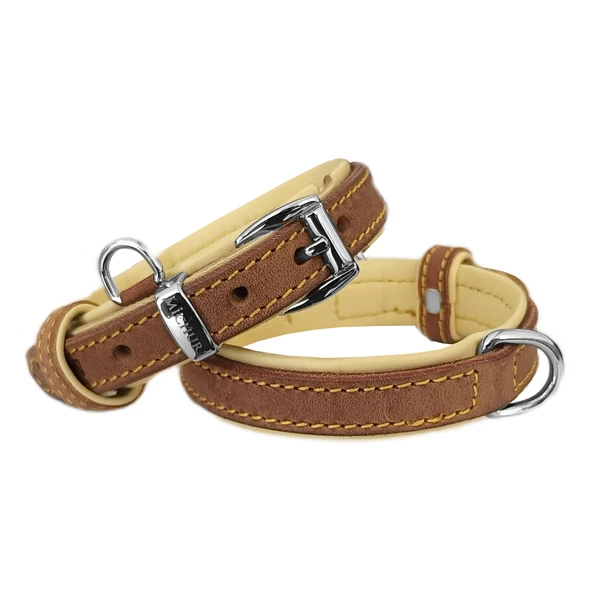 Markapet Lüks Deri Köpek Boyun Tasması 2x25-32 cm Sarı Kahverengi ürün görseli 1