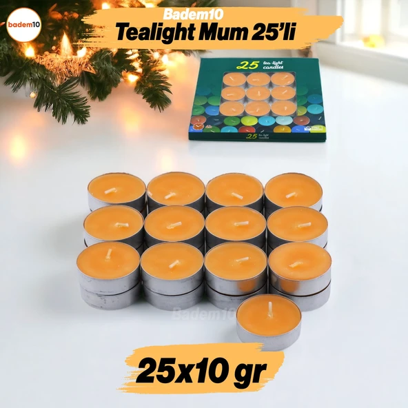 Tealight Mum 25x10 Gr Dekoratif Mumu Kandil Hediyelik Fitilli Mumluk Şamdan Turuncu Renk Kokusuz ürün görseli 1