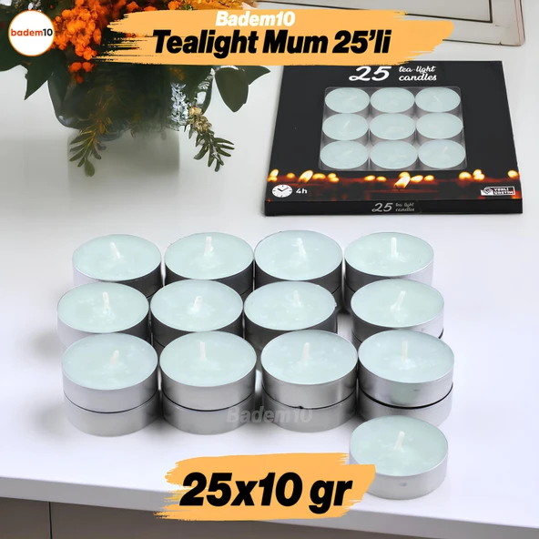 Tealight Mum 25x10 Gr Dekoratif Mumu Kandil Hediyelik Fitilli Mumluk Şamdan Su Mavisi Renk Kokusuz ürün görseli 1