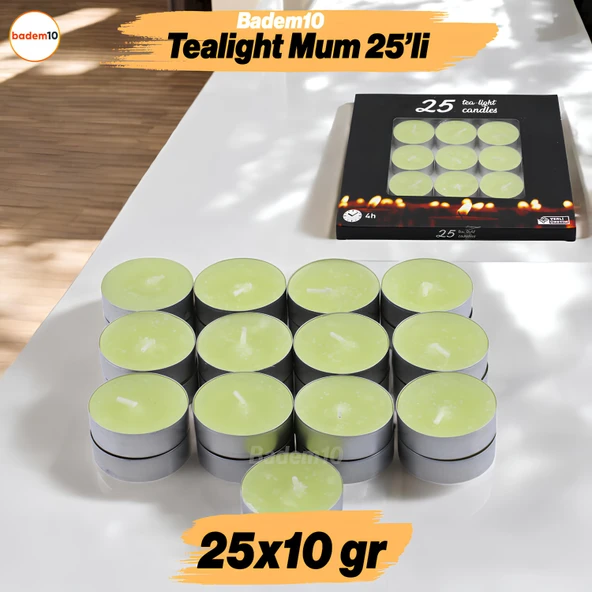 Tealight Mum 25x10 Gr Dekoratif Mumu Kandil Hediyelik Fitilli Mumluk Şamdan Krem Renk Kokusuz ürün görseli 1